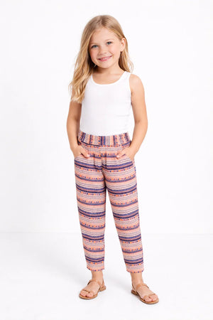 Cotton Woven Girls Pants - Pink Stripe Multi
