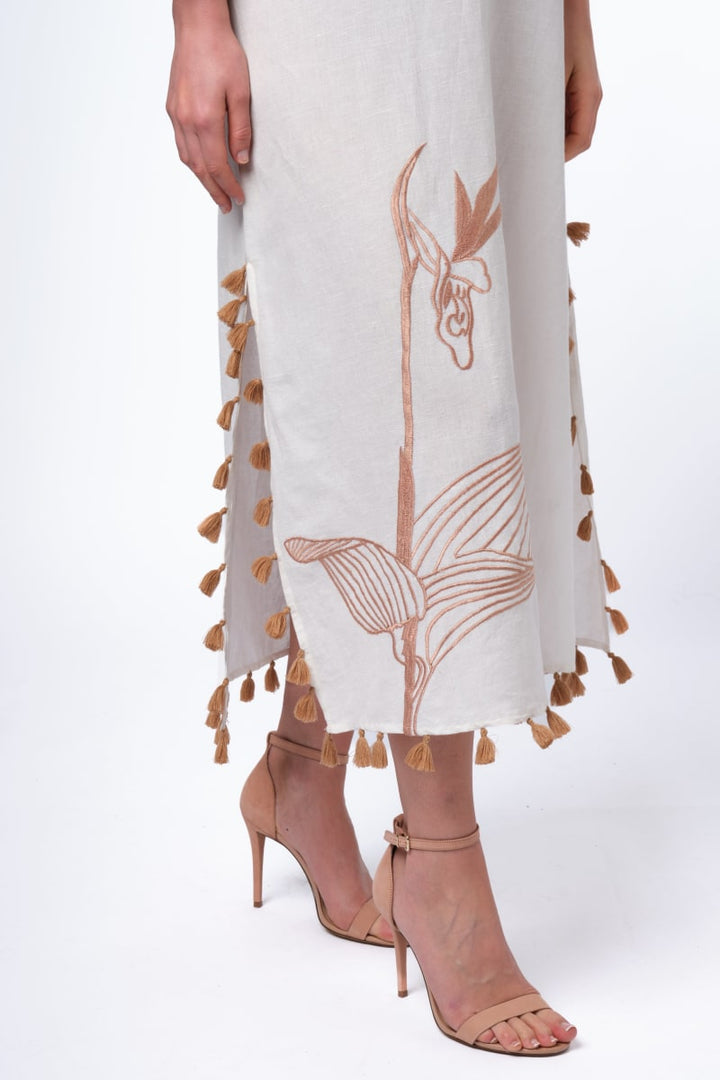 Sarina Kaftan - White/Beige Embroidery