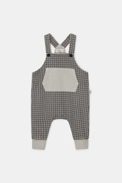 Organic gingham baby overalls - Light grey