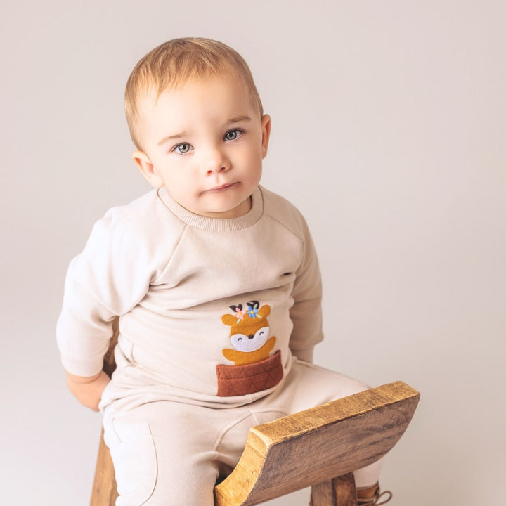 Deer Brushed Fleece Sweatshirt - Ecru