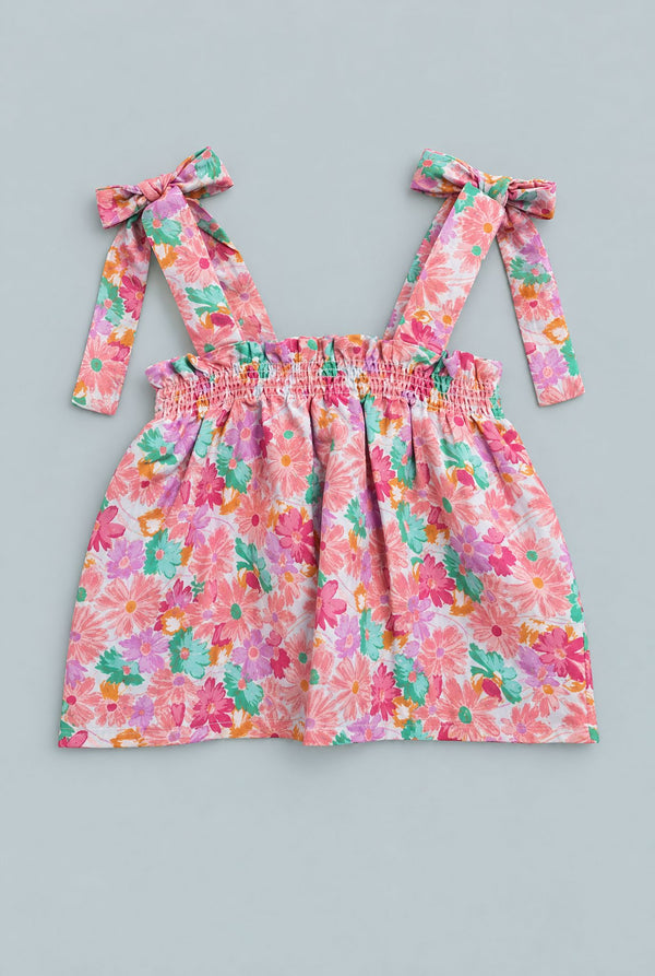 Kids Floral Tie Shoulder Top - Pink/Floral