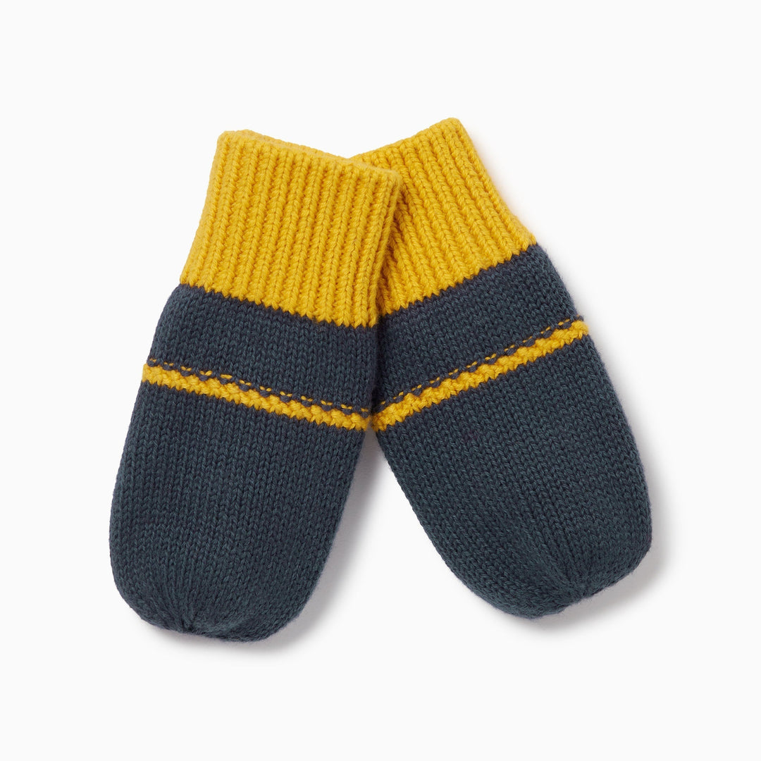 Knitted Colourblock Mittens - Navy & Mustard