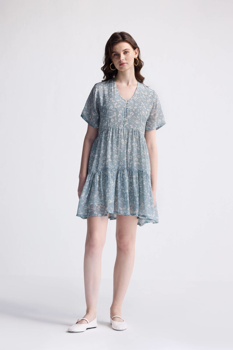 Floral Short Tiered Dress - Floral Poetry