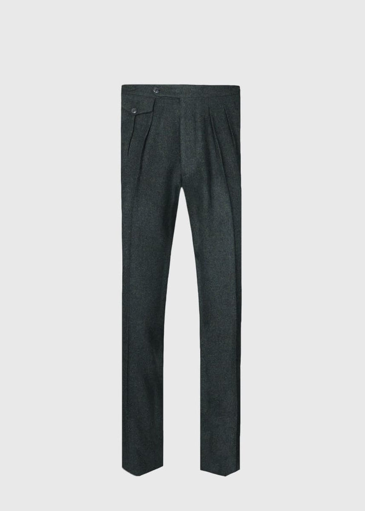 Shetland Wool French Pleat Trouser - Olive