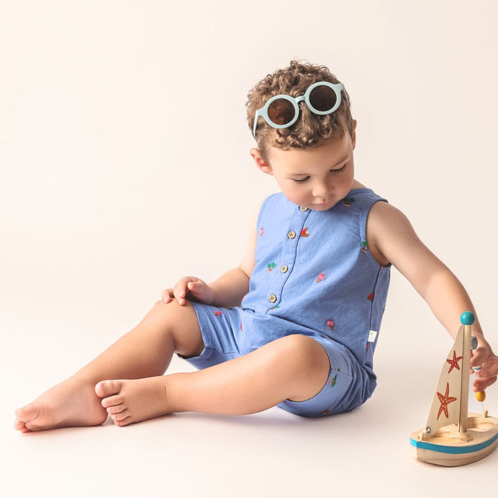 Island Hopper Linen Romper - Nautical Blue