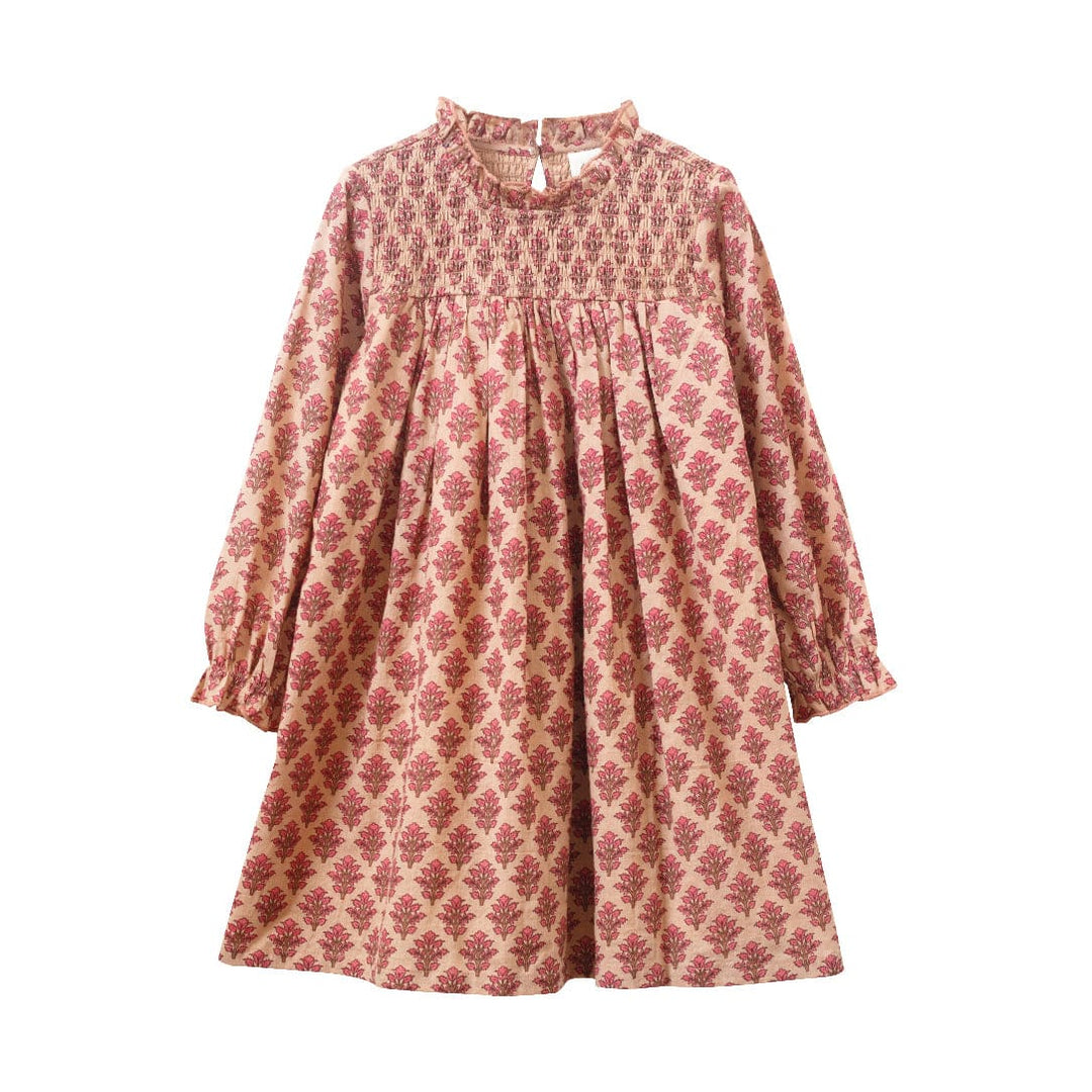 Girls' Smocked Long Sleeves Dress - Vintage Pink
