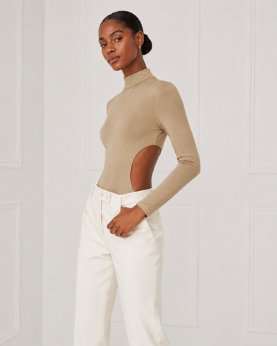 Turtleneck Cut Out Bodysuit - Khaki