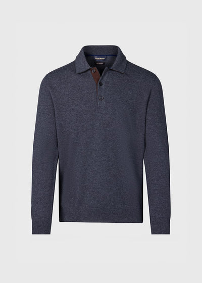Cashmere Polo with Suede Trim - Grey