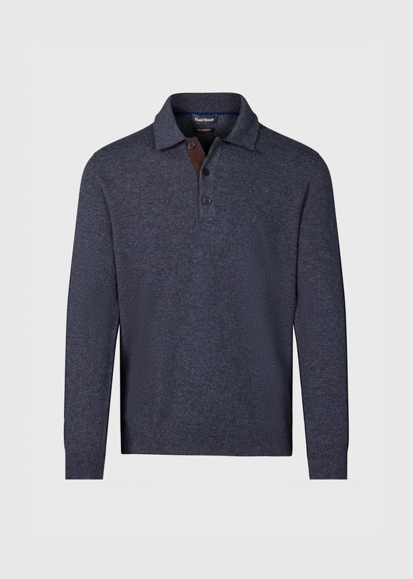 Cashmere Polo with Suede Trim - Grey