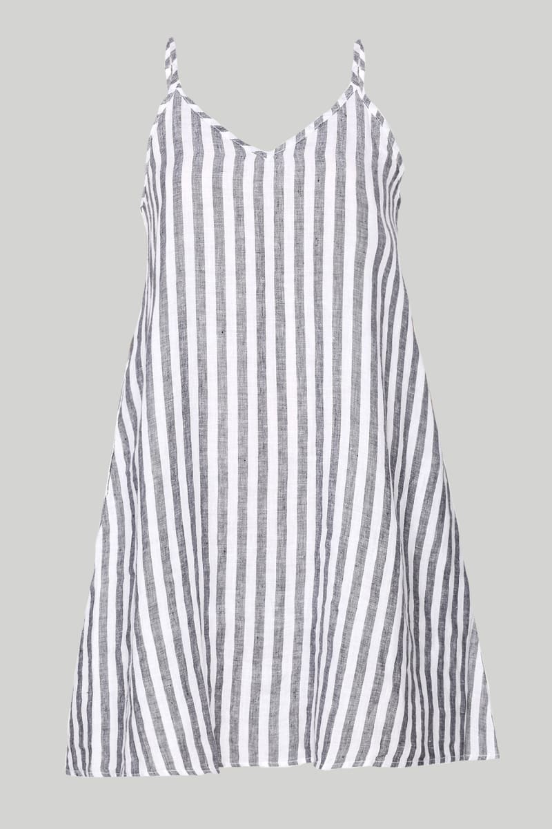 Short Tent Dress - Striped Linen