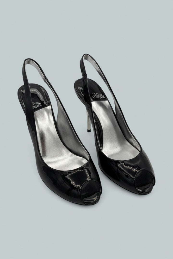 Charis Slingback Heels - Black Patent Silver