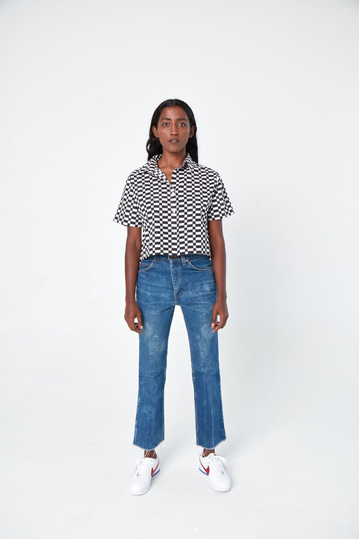 Hand Printed 'The Cami' Crop Shirt - Checkers Twill