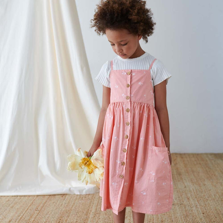 Palm Print Strap Dress - Coral Dresses + Skirts My Little Cozmo 