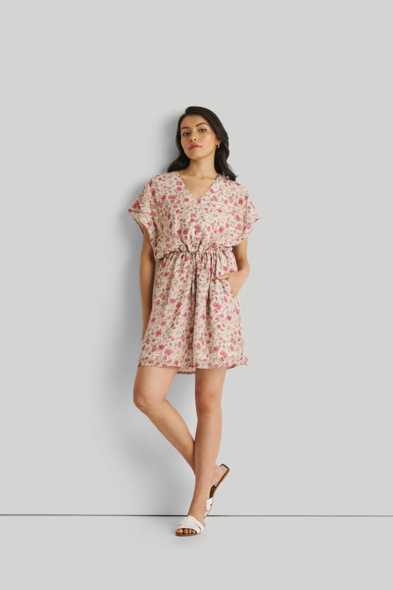 Relaxed Drawstring Dress - Petal Fusion