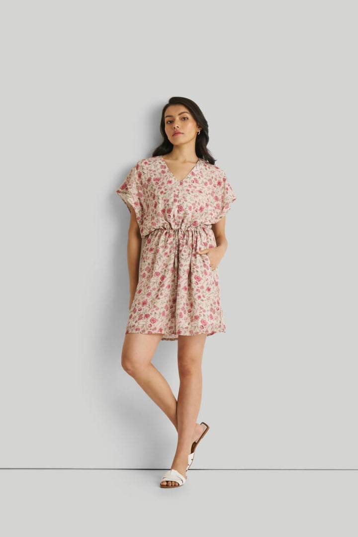 Relaxed Drawstring Dress - Petal Fusion