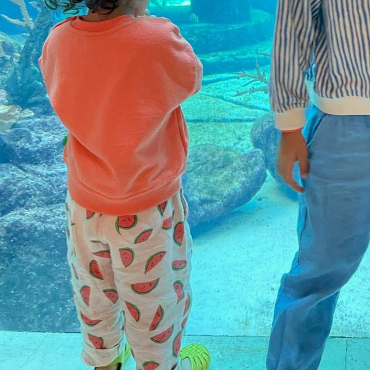 Watermelon Slices Linen Kid Pants - Misty Rose