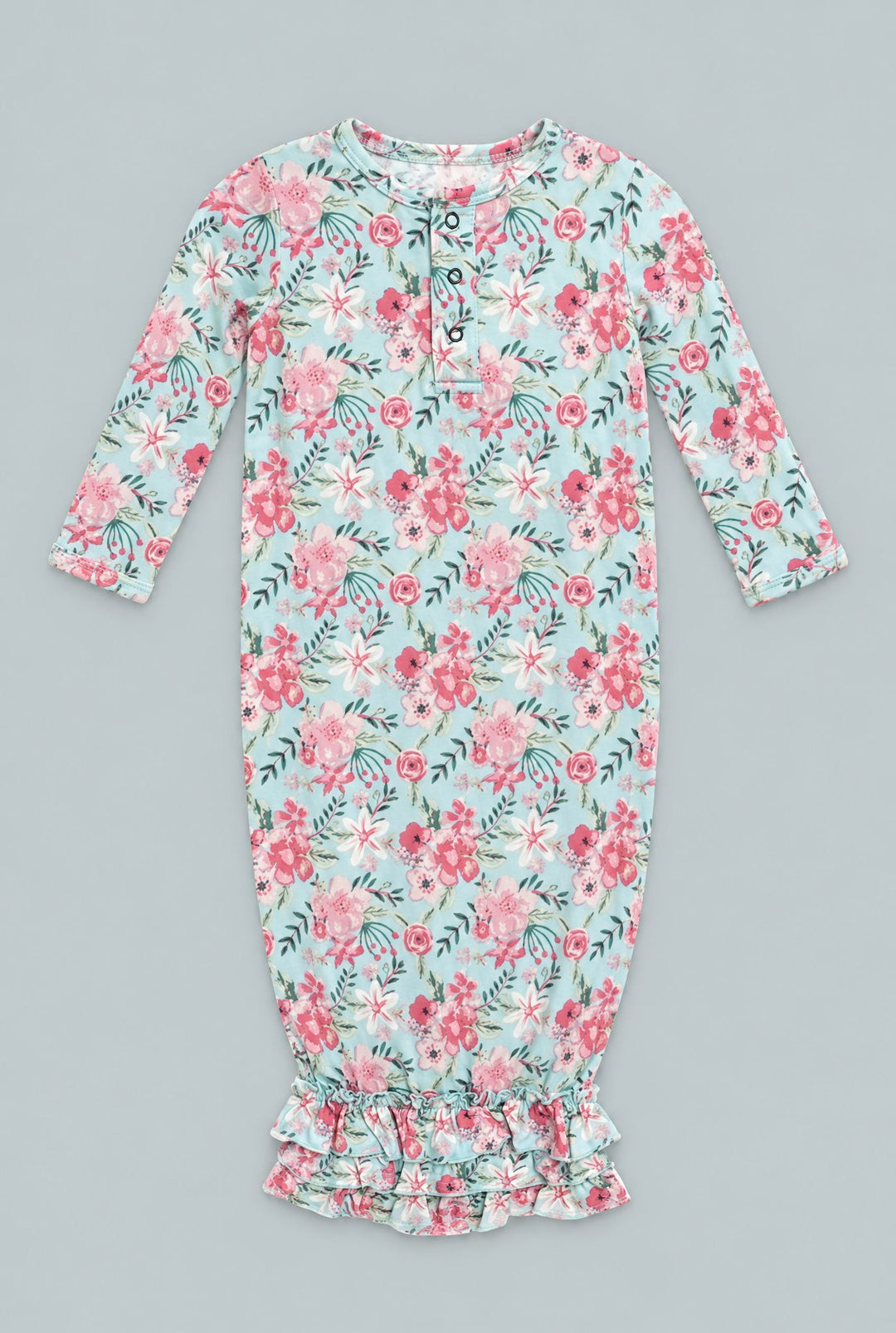 Ruffle Gown - Aqua Watercolor Floral