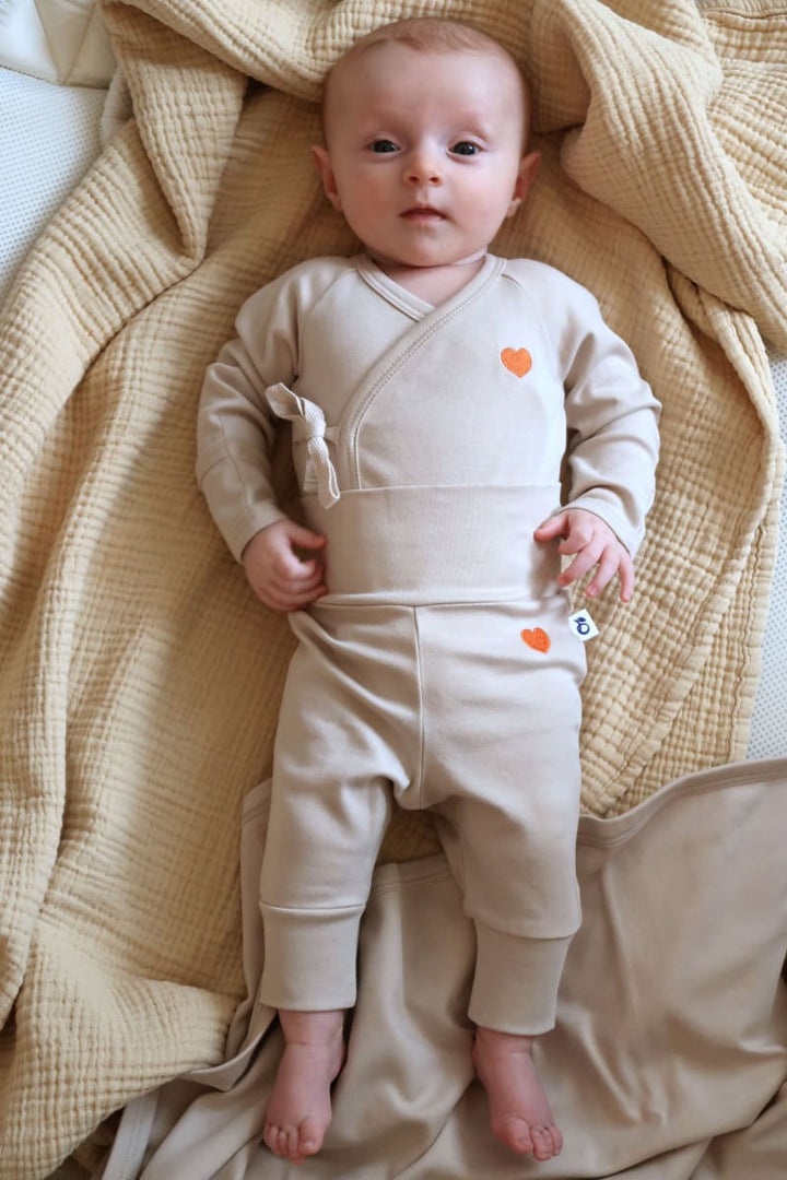 Organic Wrap Bodysuit - Sand w/ Heart
