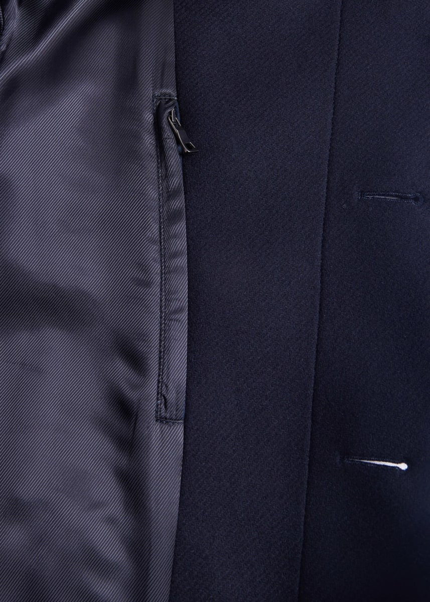 Wool Mid-Length Coat - Navy