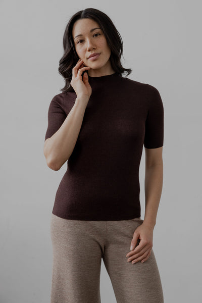 Mock Ribbed Pullover In Ultra Fine Alpaca Silk - Mahogany