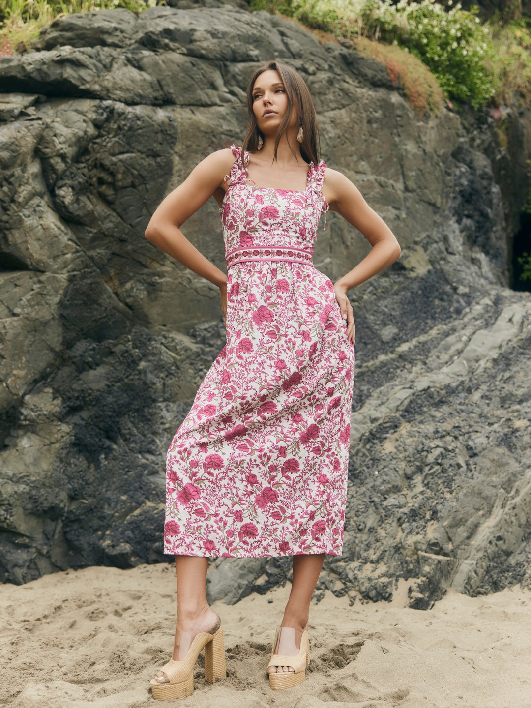 Bailey Midi Dress - Carmine Rose Floral