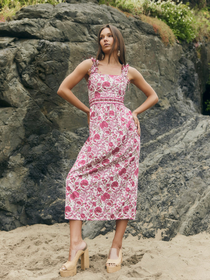 Bailey Midi Dress - Carmine Rose Floral