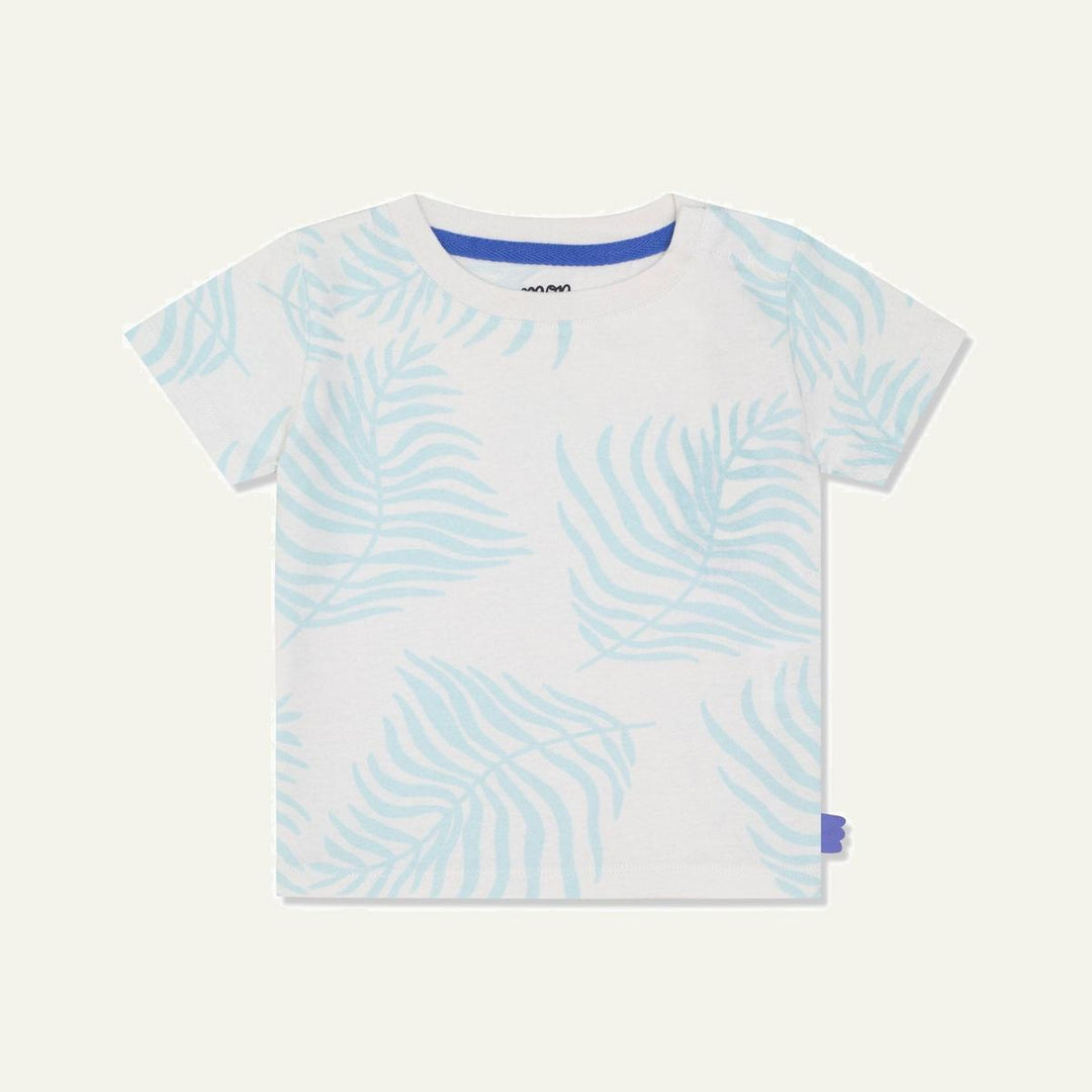 Recycled Cotton Palm Leaf Baby T-shirt - Natural/Sterling Blue