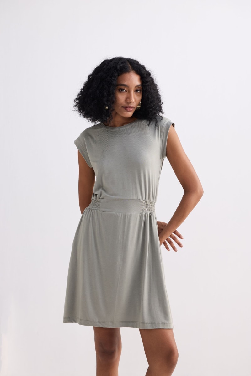 Short Dress With Smocking Side Detail - Frost & Mist