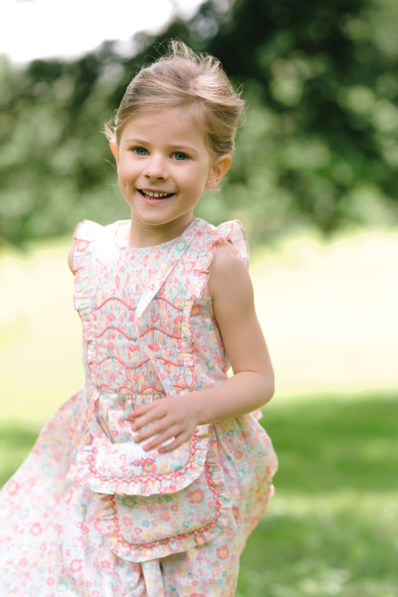 Marguerite Frilled Sleeveless Smocked Dress - Pink Floral