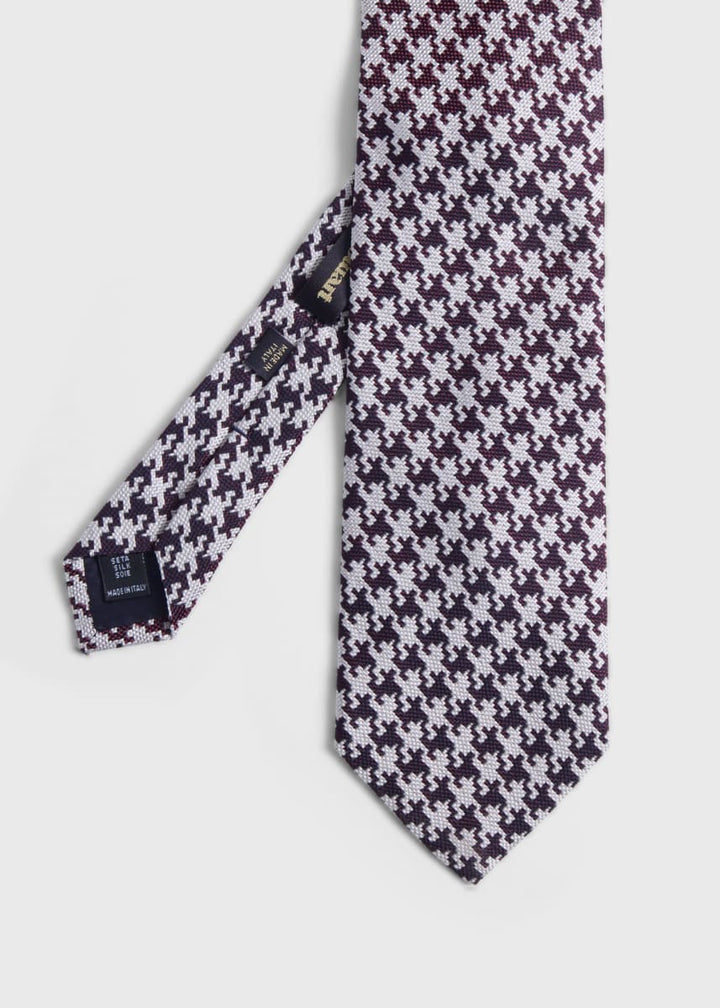 Silk Jacquard Houndstooth Tie - Burgundy