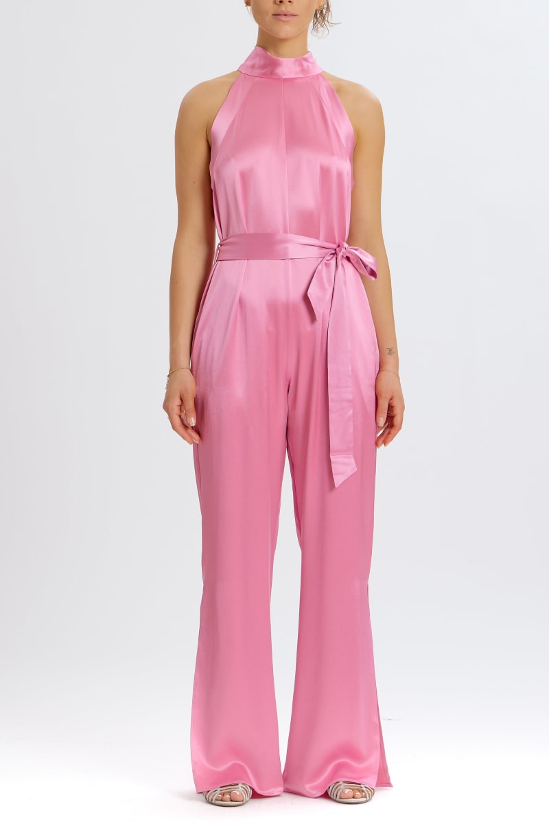 Silky Halter Jumpsuit - Pink