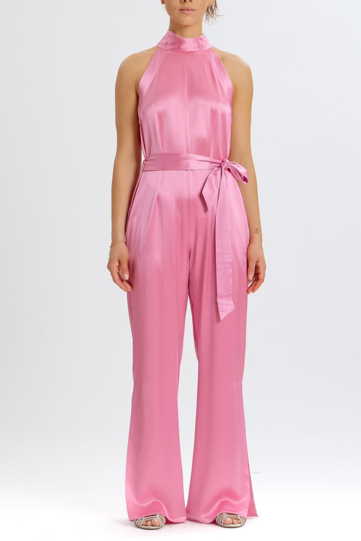 Silky Halter Jumpsuit - Pink