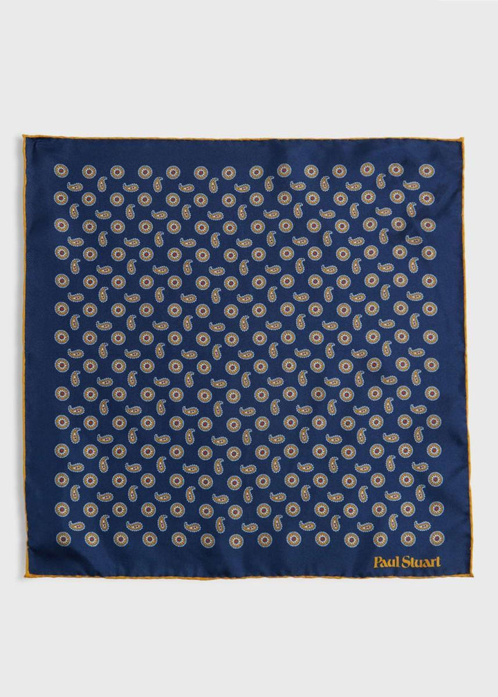 Printed Silk Tossed Medallion Pocket Square - Blue