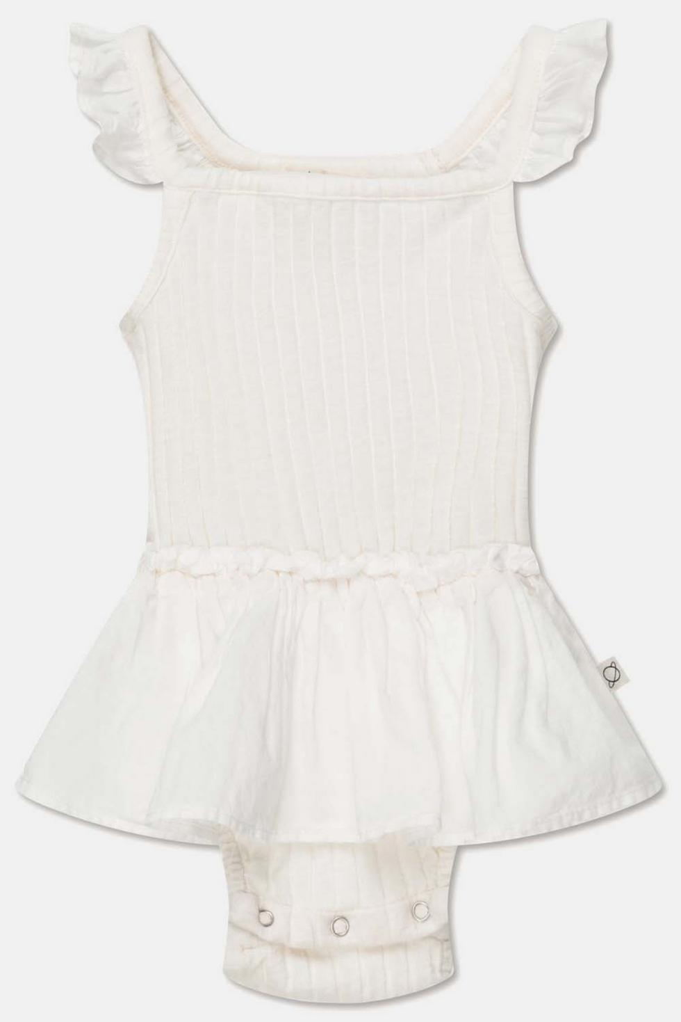 Rib ruffle baby romper - Ivory