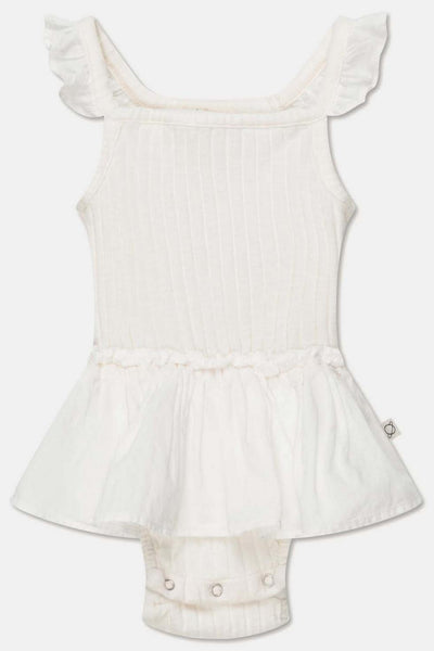 Rib ruffle baby romper - Ivory