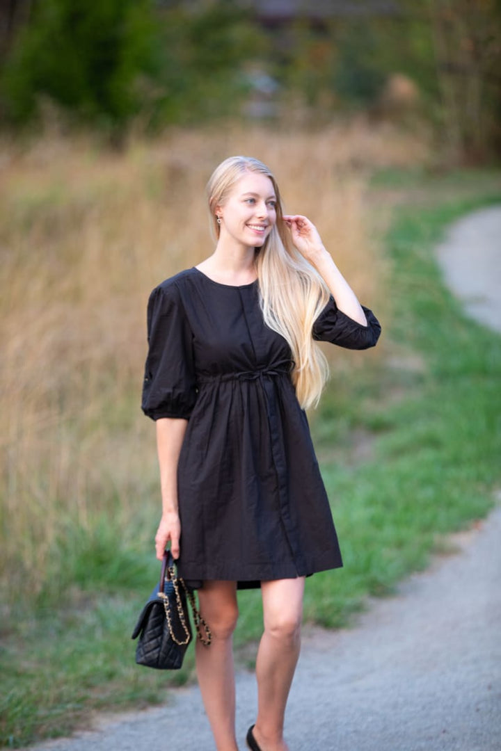 Shirt Dress With Balloon Sleeves - Black