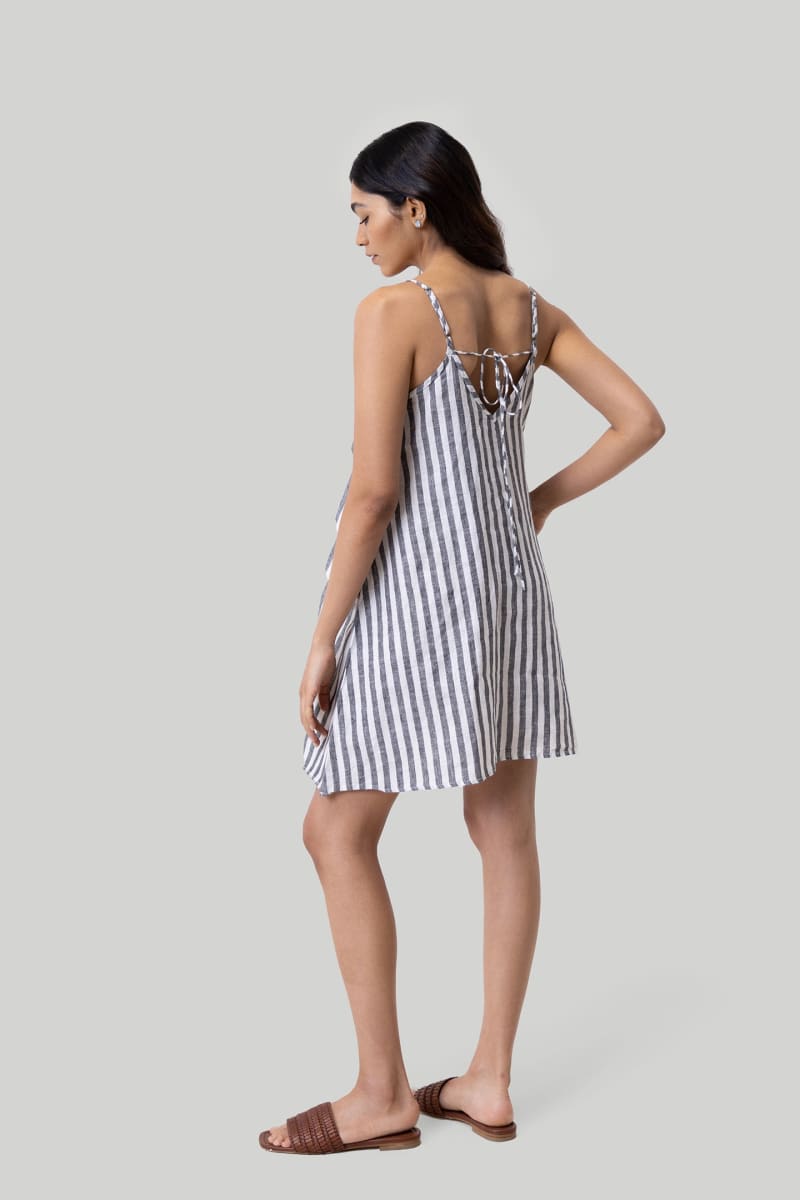 Short Tent Dress - Striped Linen