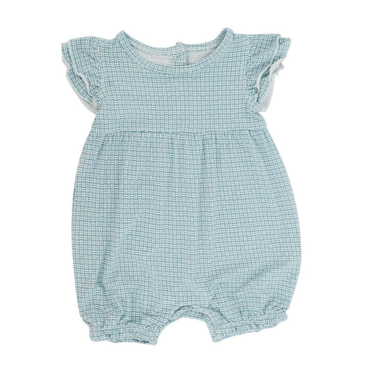 Ruffle Romper - Teal Basketweave