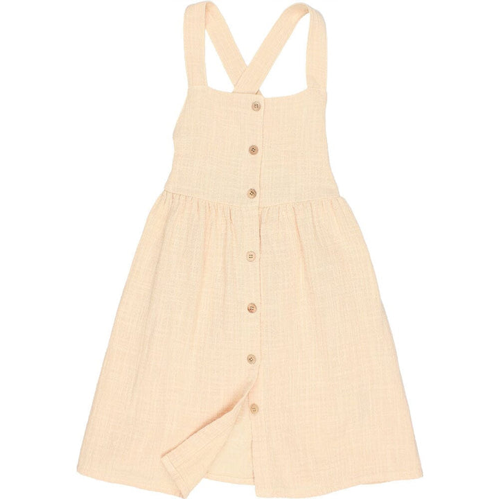 Double Gauze Button Front Cross Back Dungaree Dress - Vanilla Dresses + Skirts Buho 