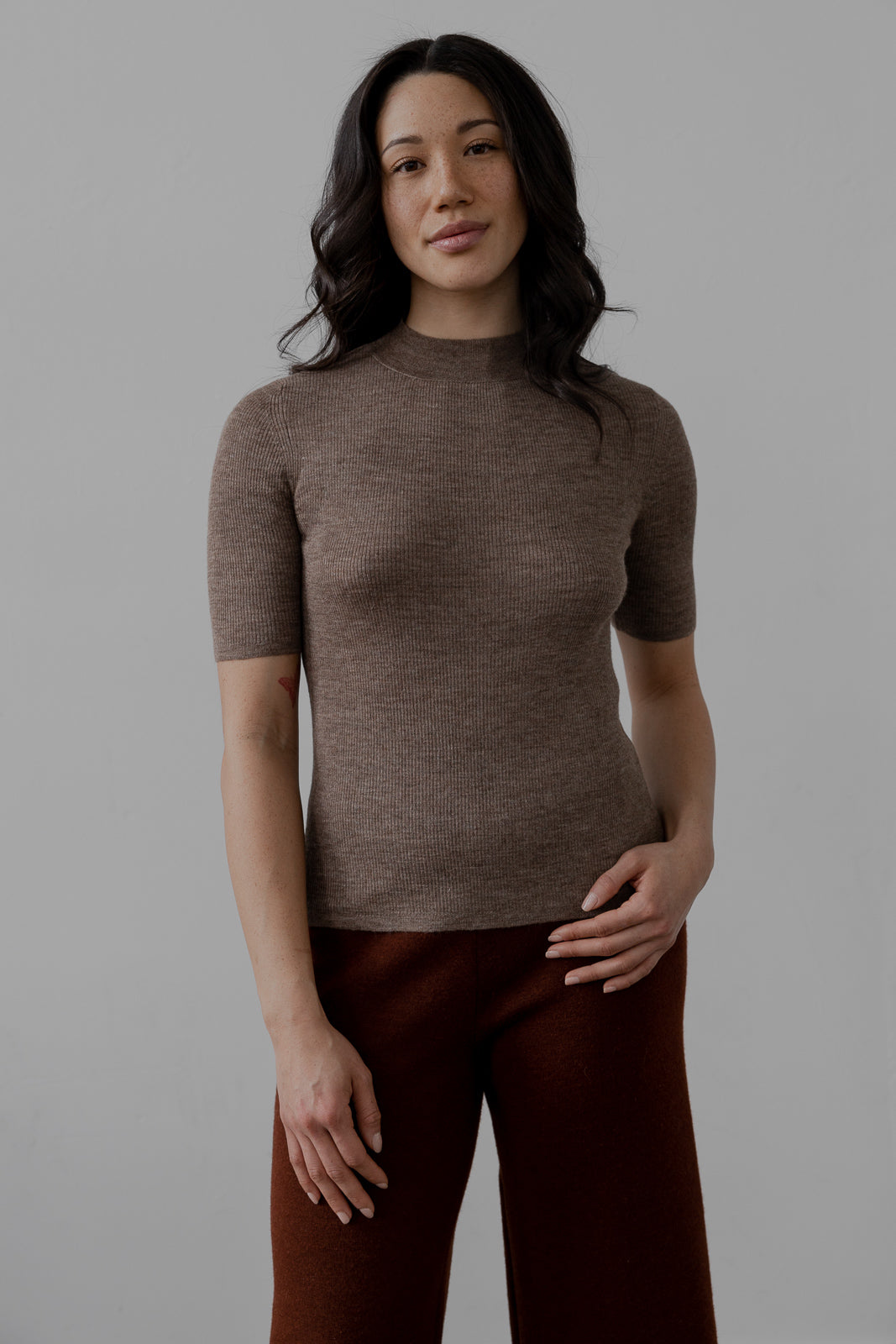 Mock Ribbed Pullover In Ultra Fine Alpaca Silk - Cedar Heather