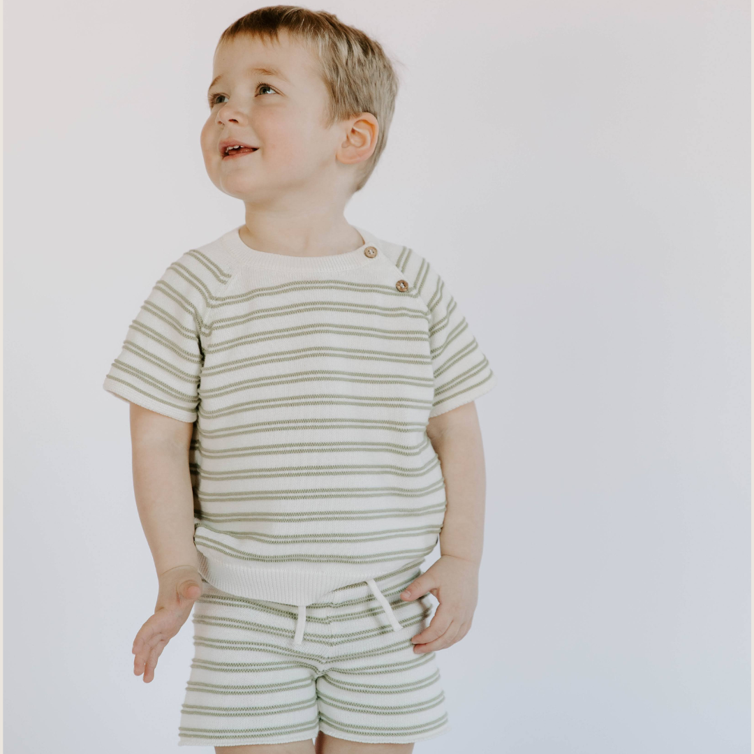 Knit Stripe Short Set - Sage