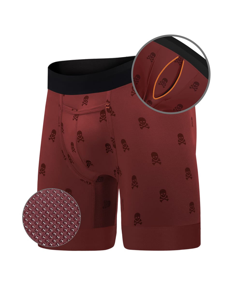 Elite II Longer Boxer Brief - Skull And Crossbones (Oxblood)
