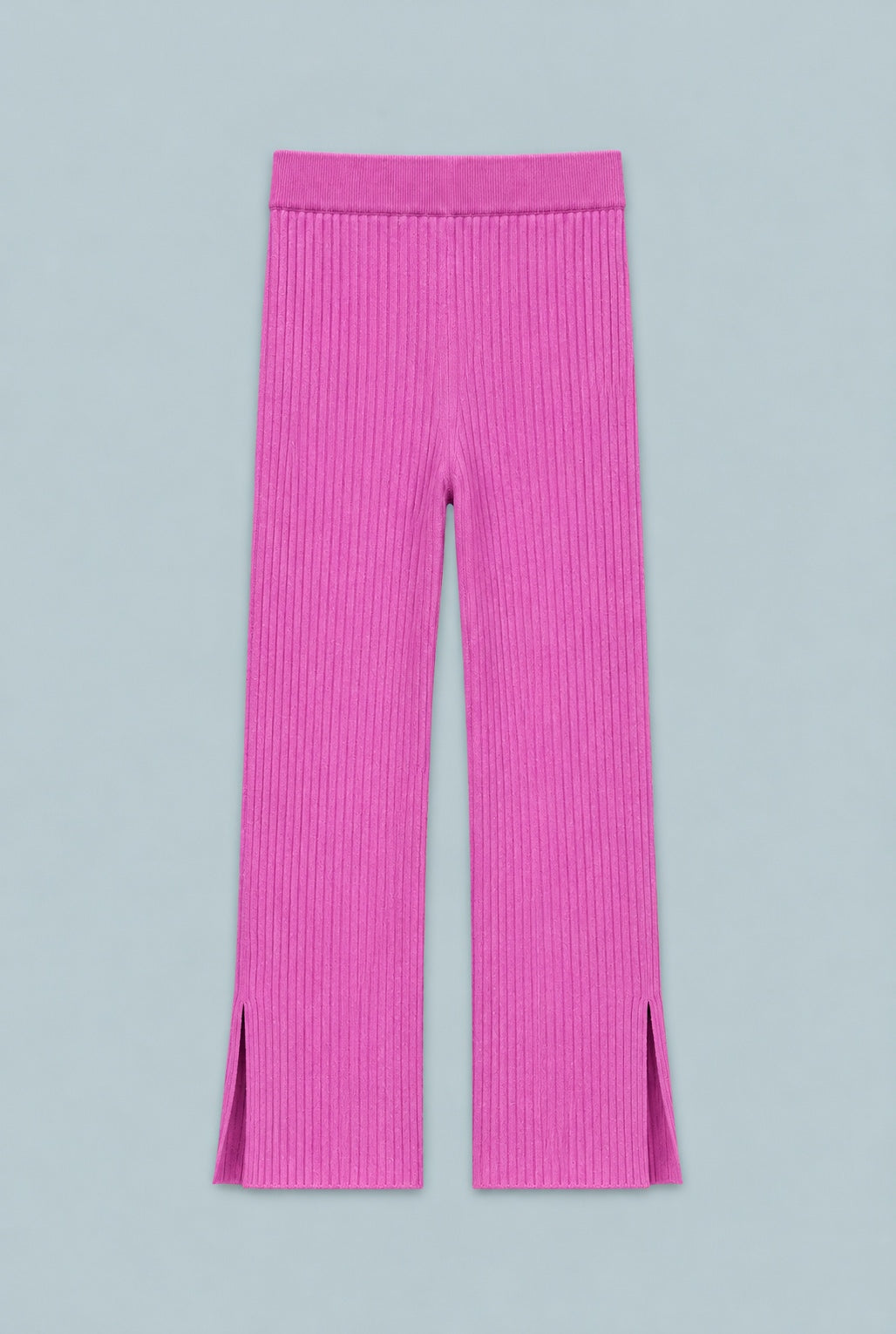 Cashmere Ribbed Pant With Slit - Pink