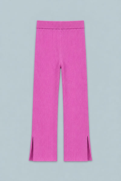 Cashmere Ribbed Pant With Slit - Pink