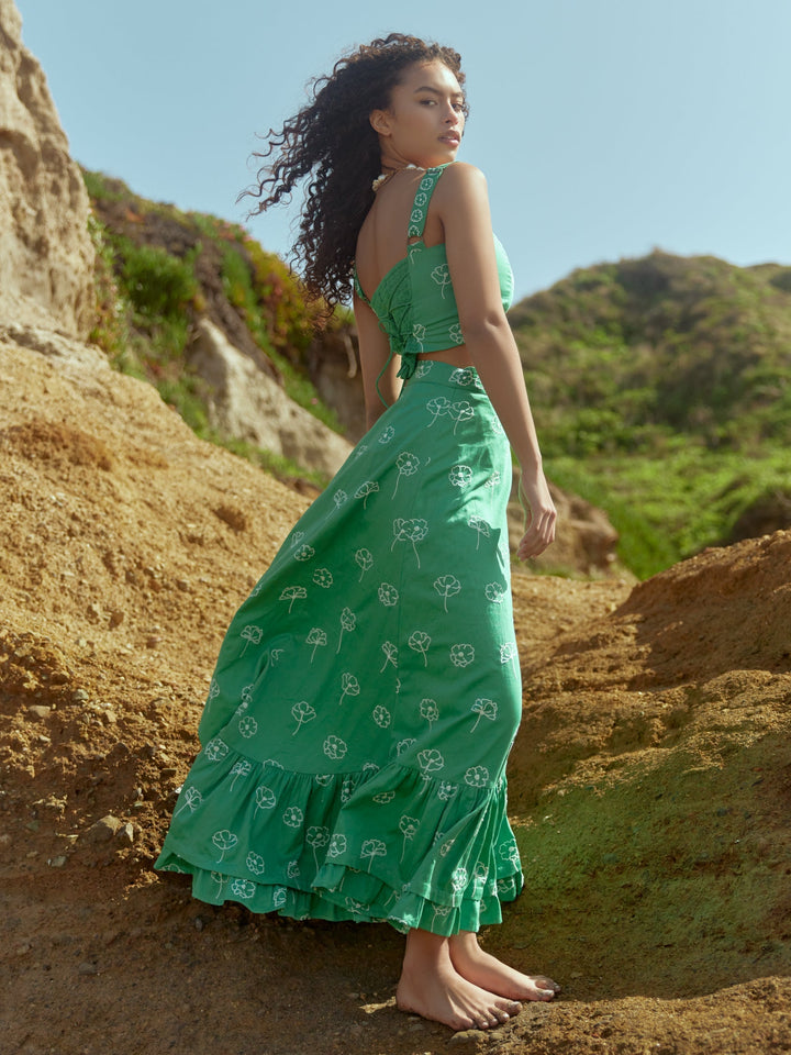 Charlotte Skirt - Fairway Green/Ivory Outline Floral