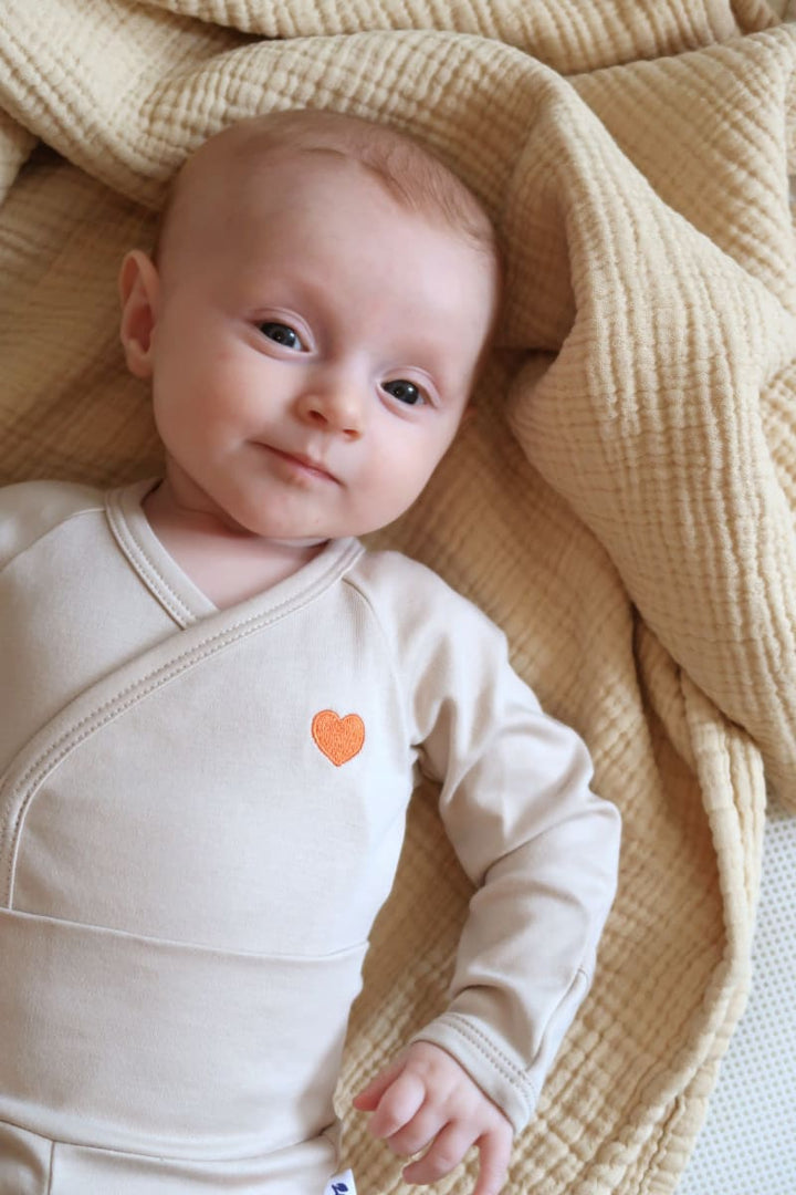 Organic Wrap Bodysuit - Sand w/ Heart
