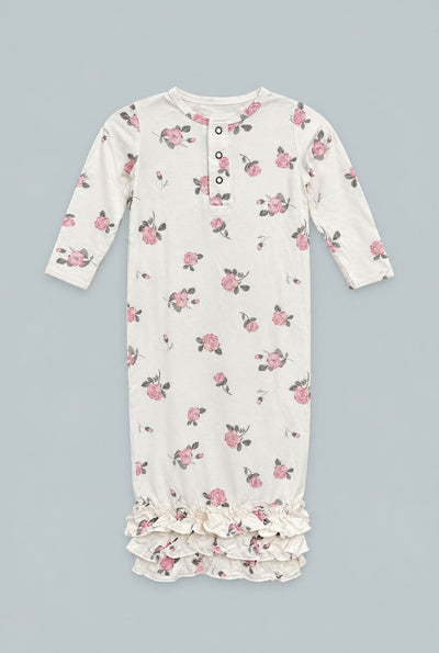 Ruffle Gown - Roses White