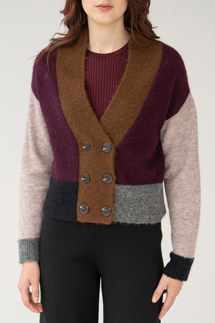 Color Block Cardi - Aubergine Multi