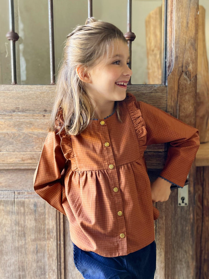 Alphee Ruffled Blouse - Chestnut Squares