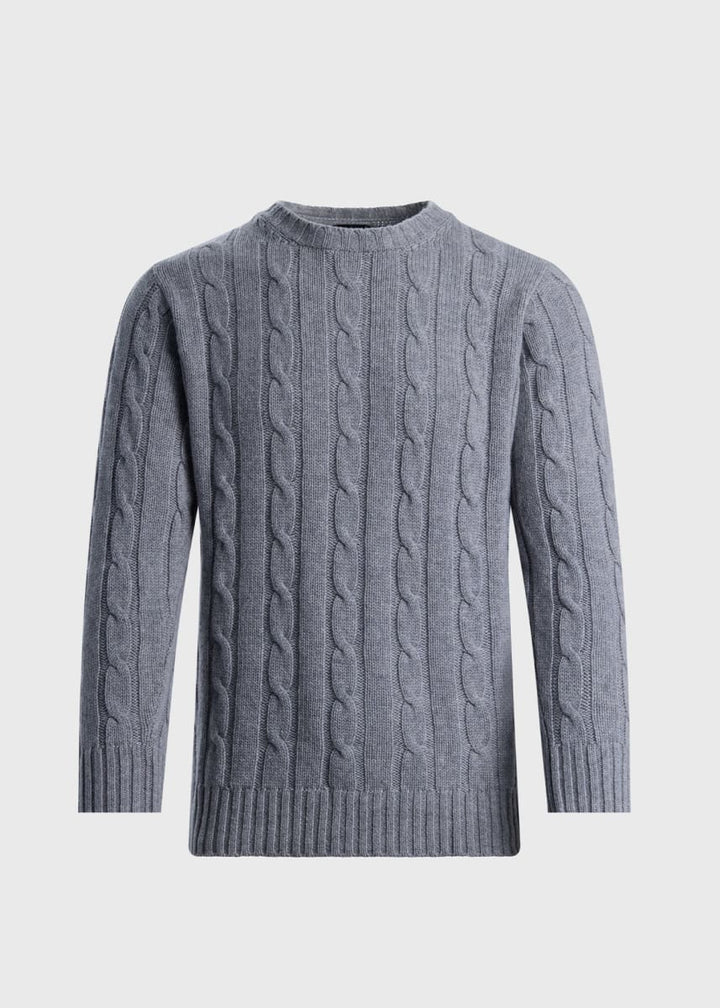 Cashmere Cable Crewneck Pullover - Grey